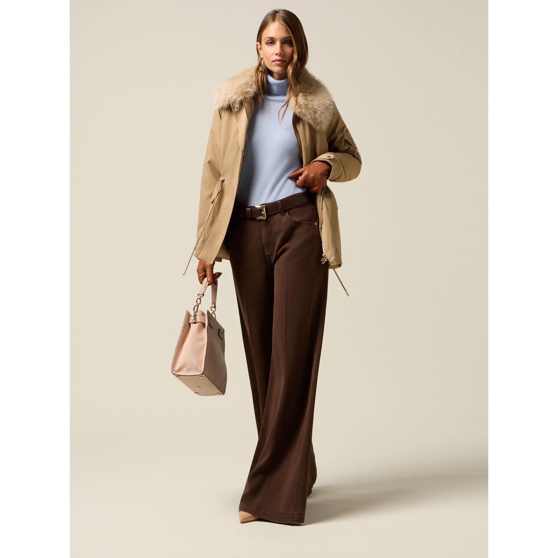 Oltre - Pantaloni palazzo in tencel - Marrone