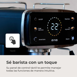EVVO Cafetera Express Intensa 30. panel táctil a color. 20 bares de presion. Espressos y Capuccinos. 1350W. Doble salida. portafiltros. Depósito de 1.5 l