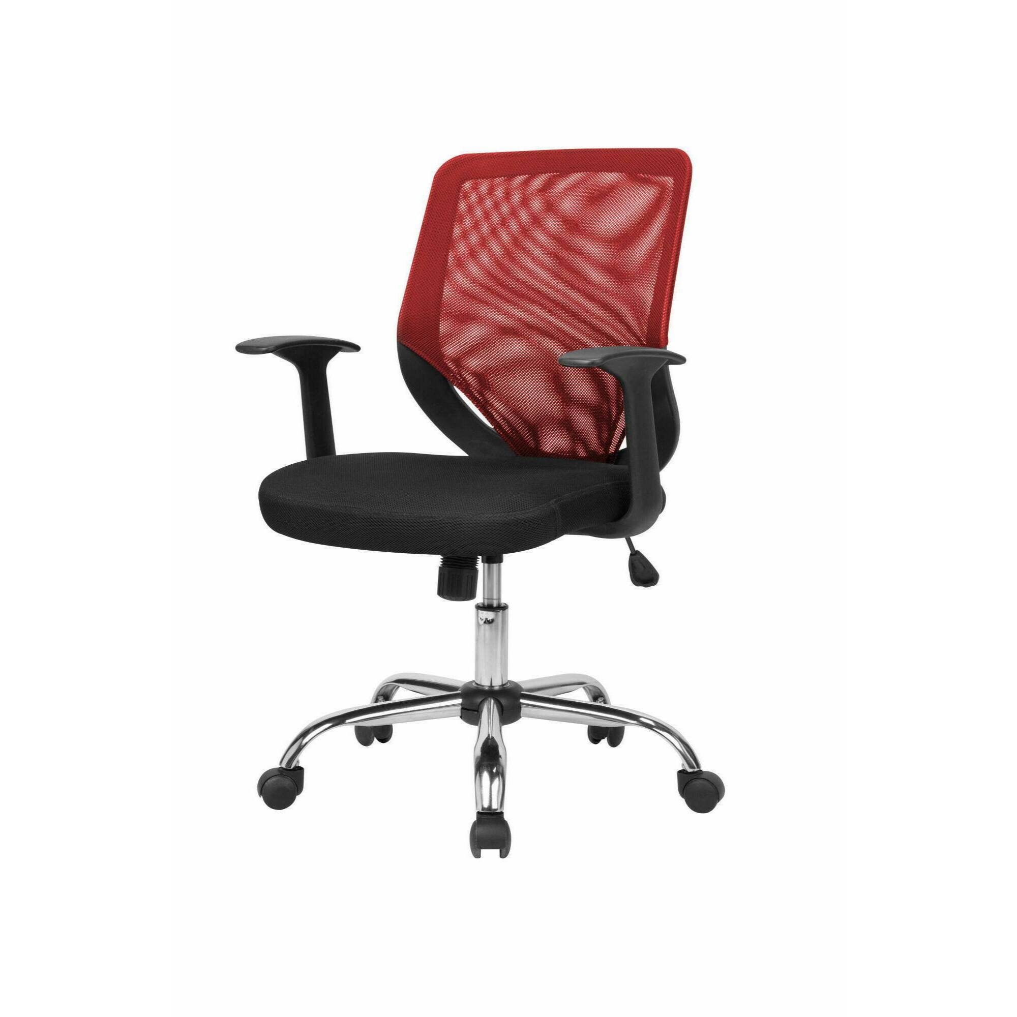 Sedia da ufficio Albany, Poltrona direzionale a rete con braccioli, Seduta ergonomica da ufficio, 60x54h90/98 cm, Nero e Rosso