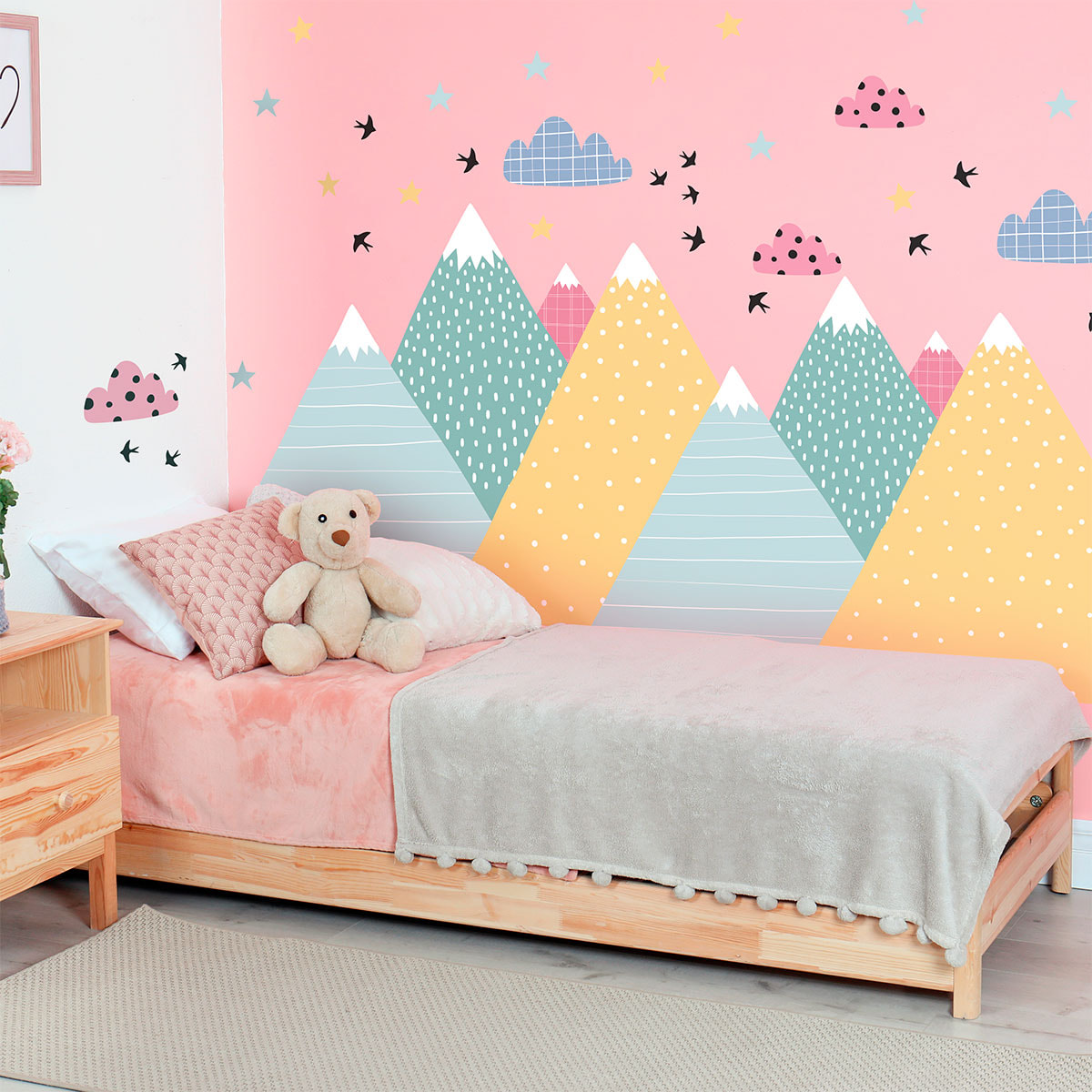 Stickers muraux enfants - Décoration chambre bébé - Autocollant Sticker mural géant enfant montagnes scandinaves DONIKA