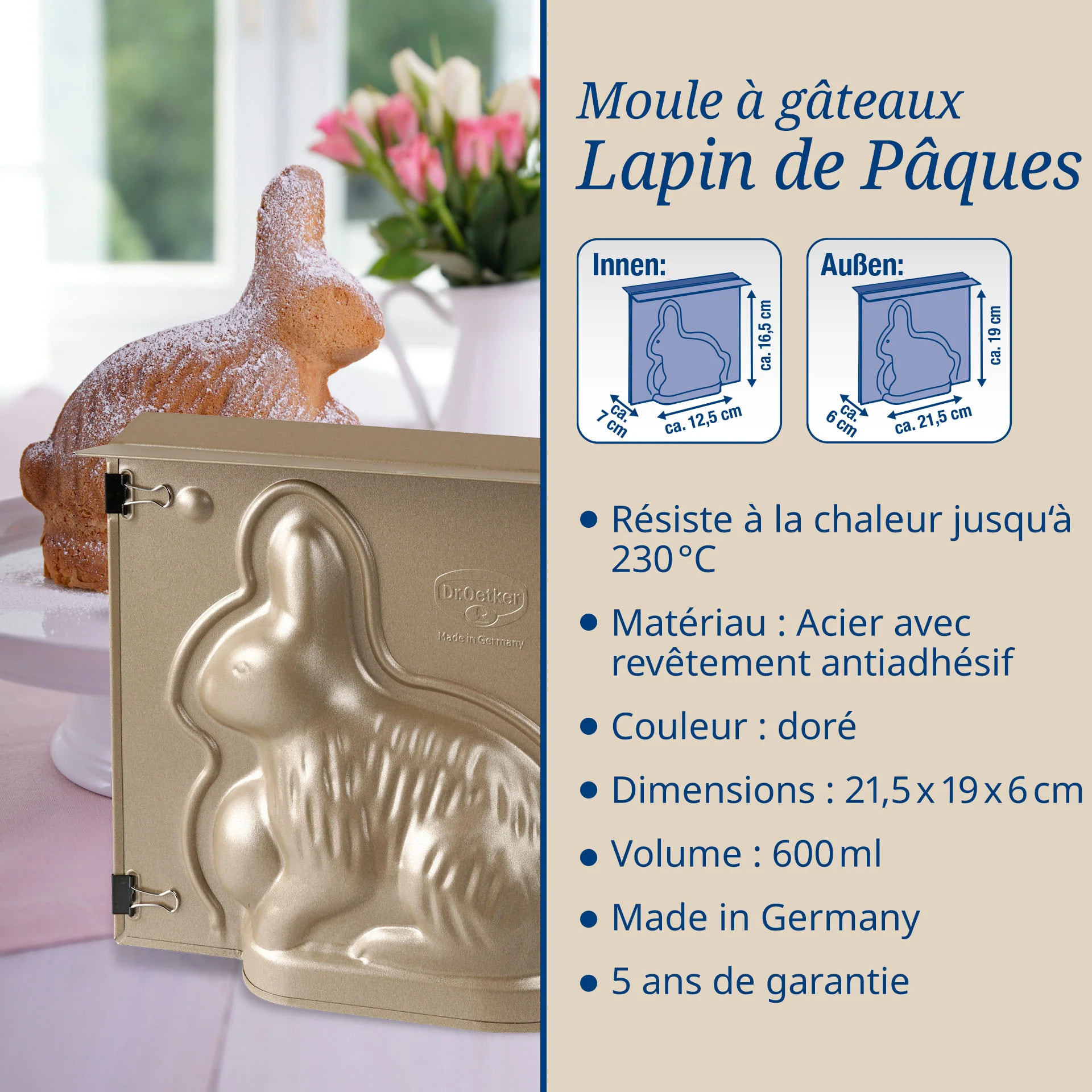 Moule à gâteaux 3D en forme de lapin de Pâques 600 ml Dr.Oetker