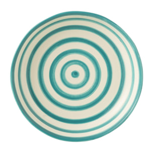 J-Line plat Granada Stripes Low - céramique - blanc/aqua - large - Ø 25 cm