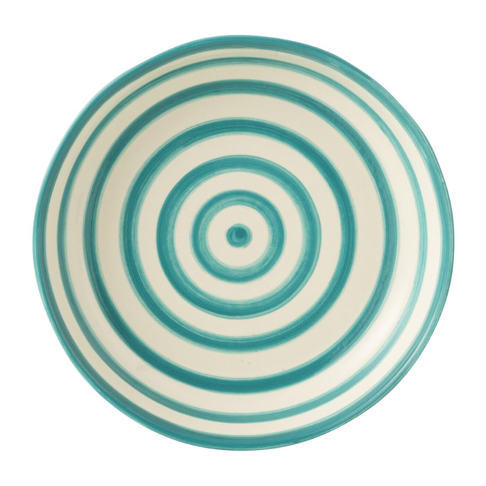 J-Line plat Granada Stripes Low - céramique - blanc/aqua - large - Ø 25 cm
