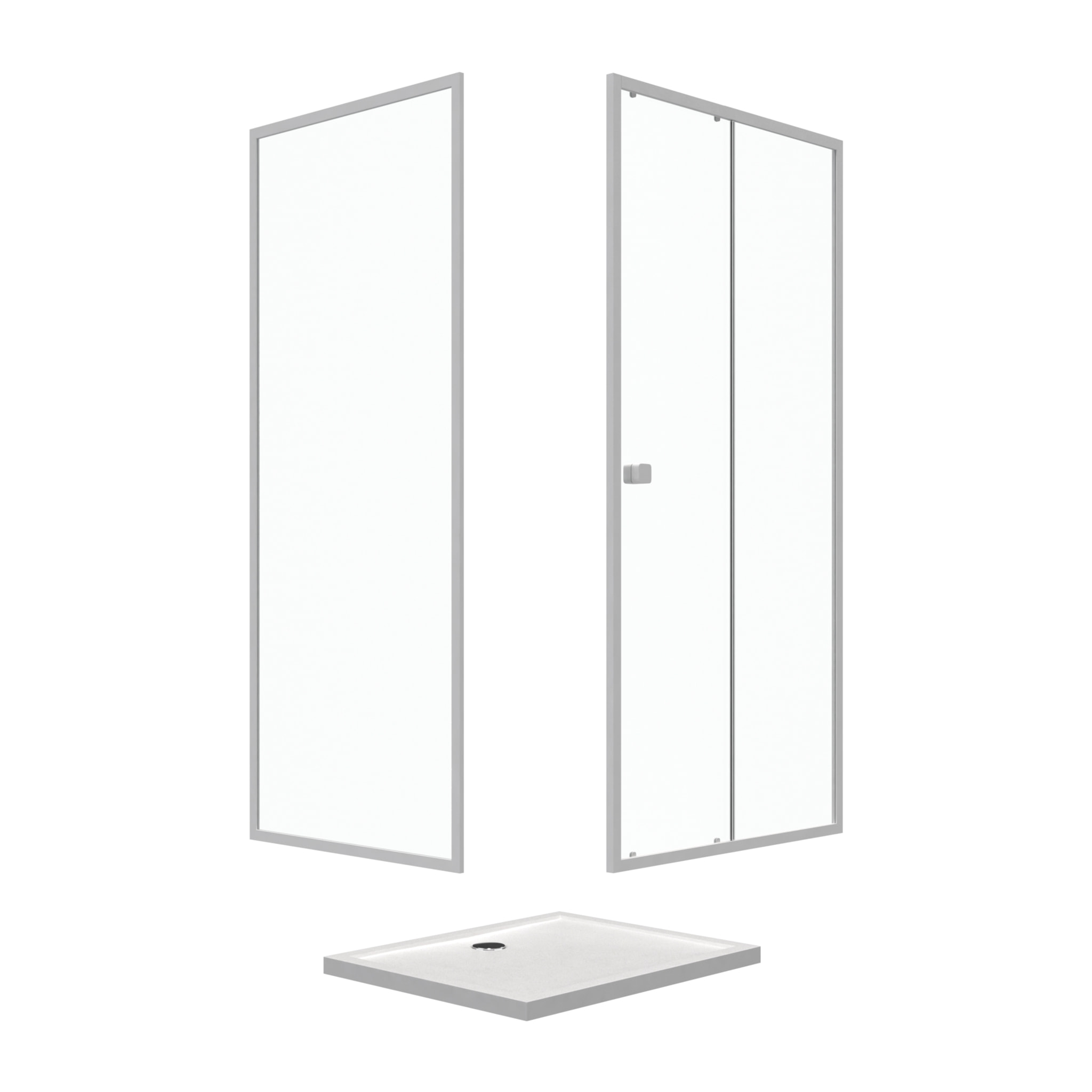 Pack porte de douche Coulissante blanc 100X185 cm + paroi de retour 80cm + receveur à poser - WHITY