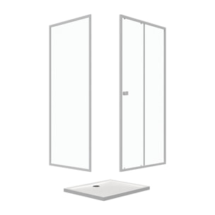 Pack porte de douche Coulissante blanc 100X185 cm + paroi de retour 80cm + receveur à poser - WHITY