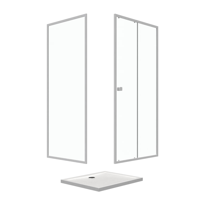 Pack porte de douche Coulissante blanc 100X185 cm + paroi de retour 80cm + receveur à poser - WHITY