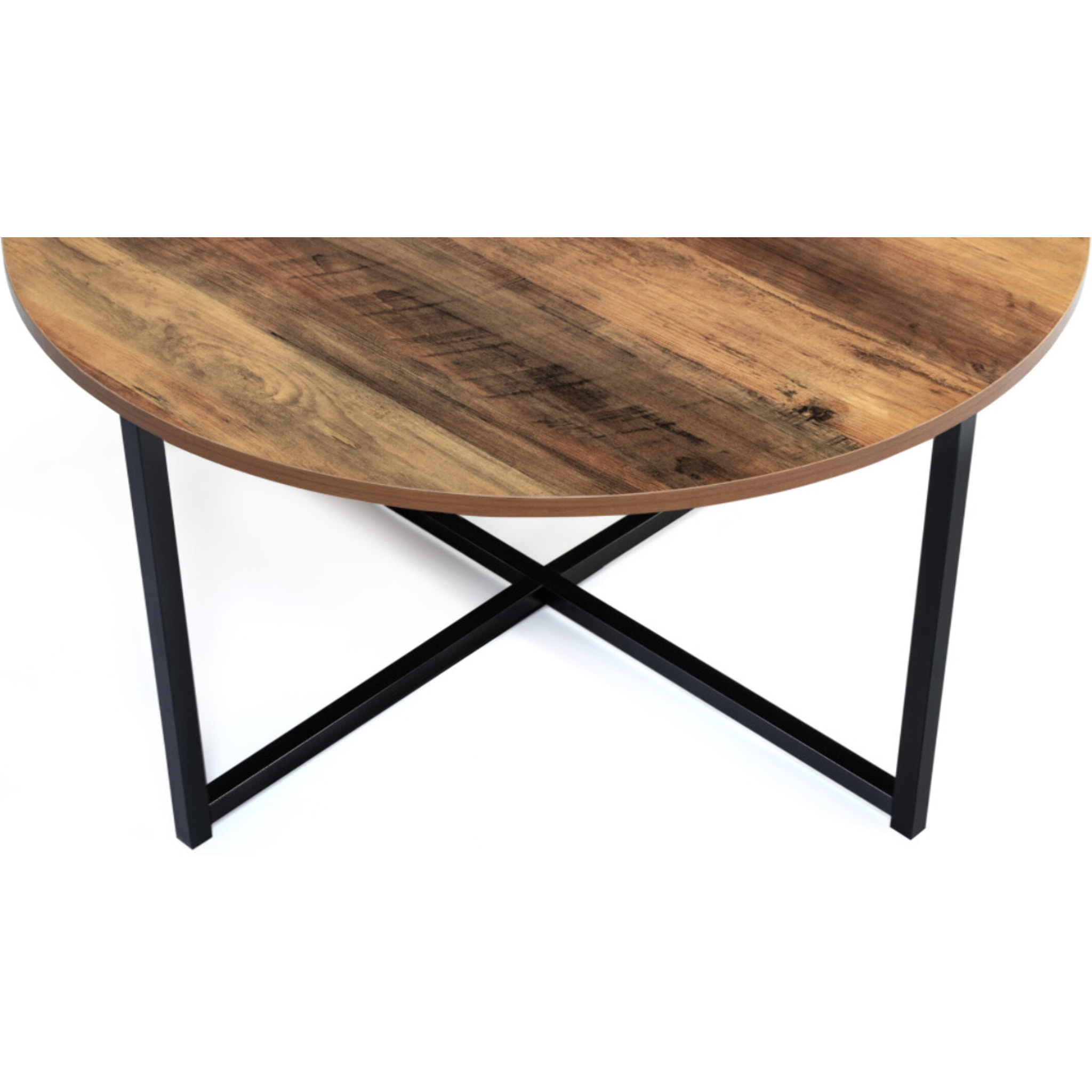 Table basse ronde Eliza plateau bois et pieds noirs