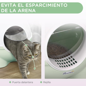Arenero para Gatos con Cubierta Desmontable Caja de Arena para Gatos de Plástico con Pala Carga 4 kg 53x51x48 cm Verde