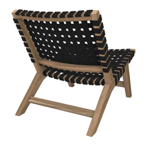Fauteuil de jardin en teck et sangles en tissu noir - Tao