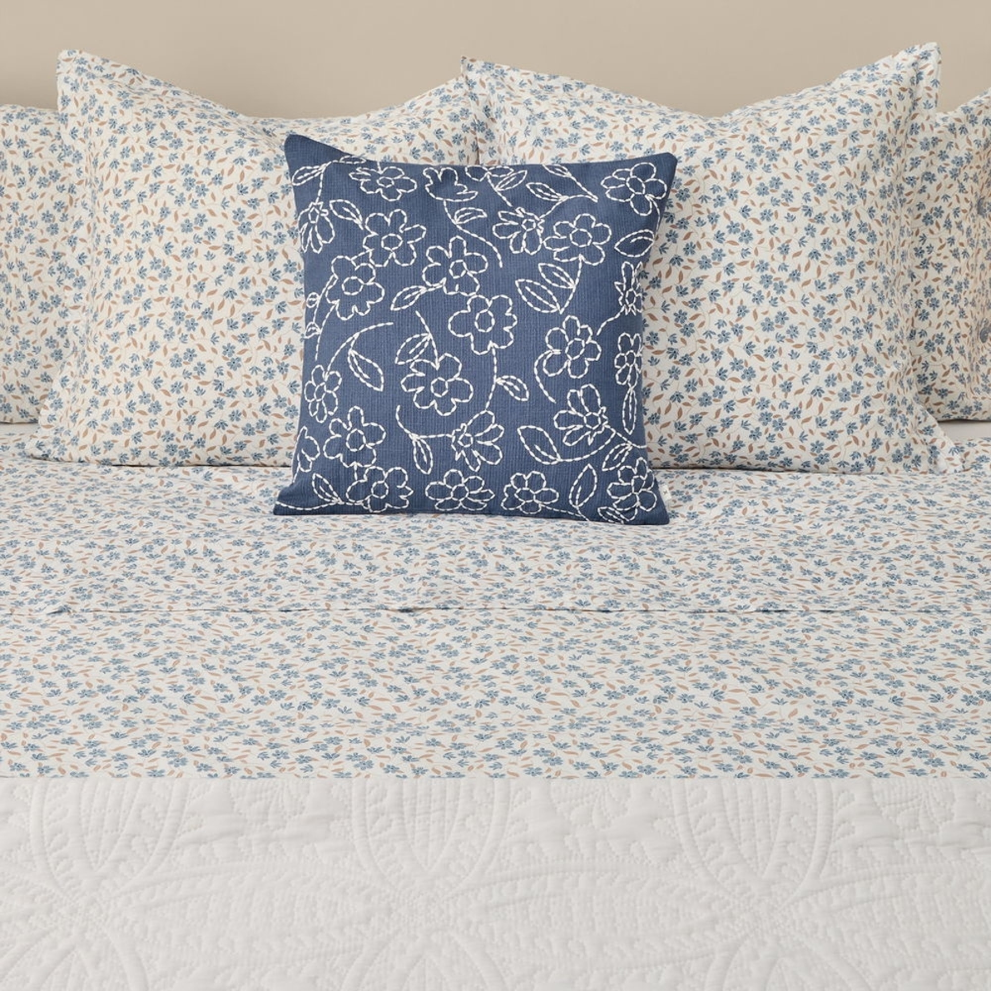 Sábana de algodón 180 hilos flores Resplena color azul 100% Algodón percal