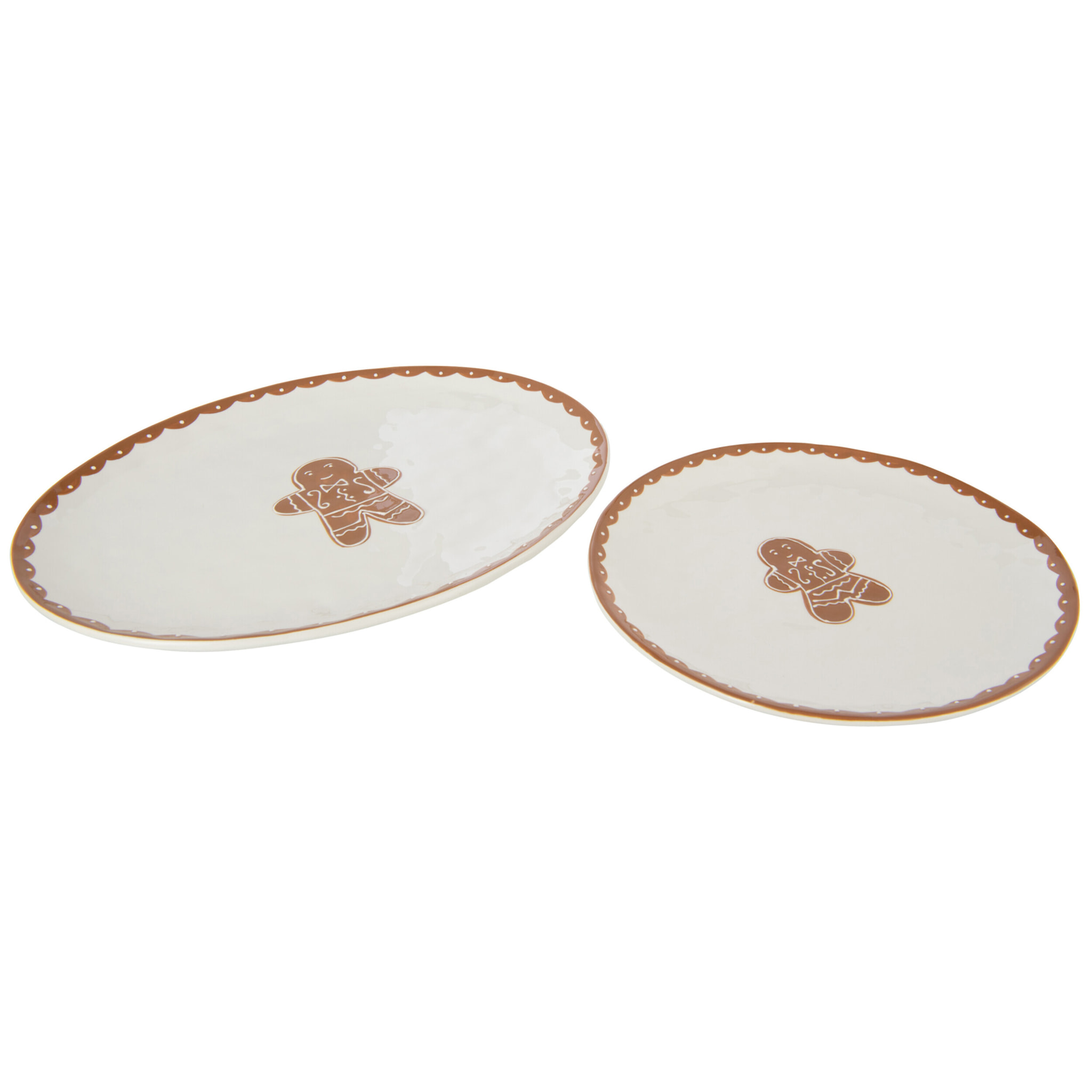 J-Line assiette Cookie Ovale Dolomie - céramique - brun/blanc