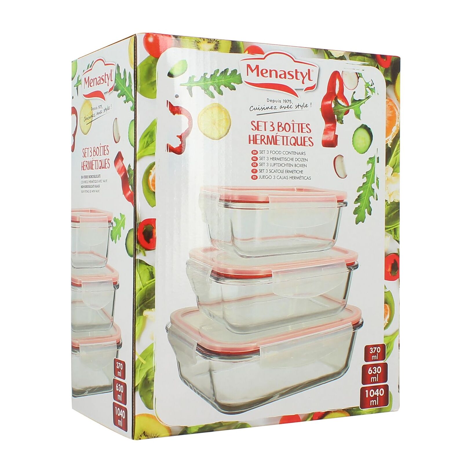 Lot de 3 boîtes hermétiques en verre  CLEMENTINE