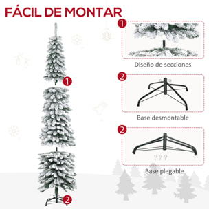 HOMCOM Árbol de Navidad Artificial 210 cm con Nieve Ignífugo con 490 Ramas Hojas de PVC Base Plegable y Soporte Metálico Decoración Navideña para Interiores Verde