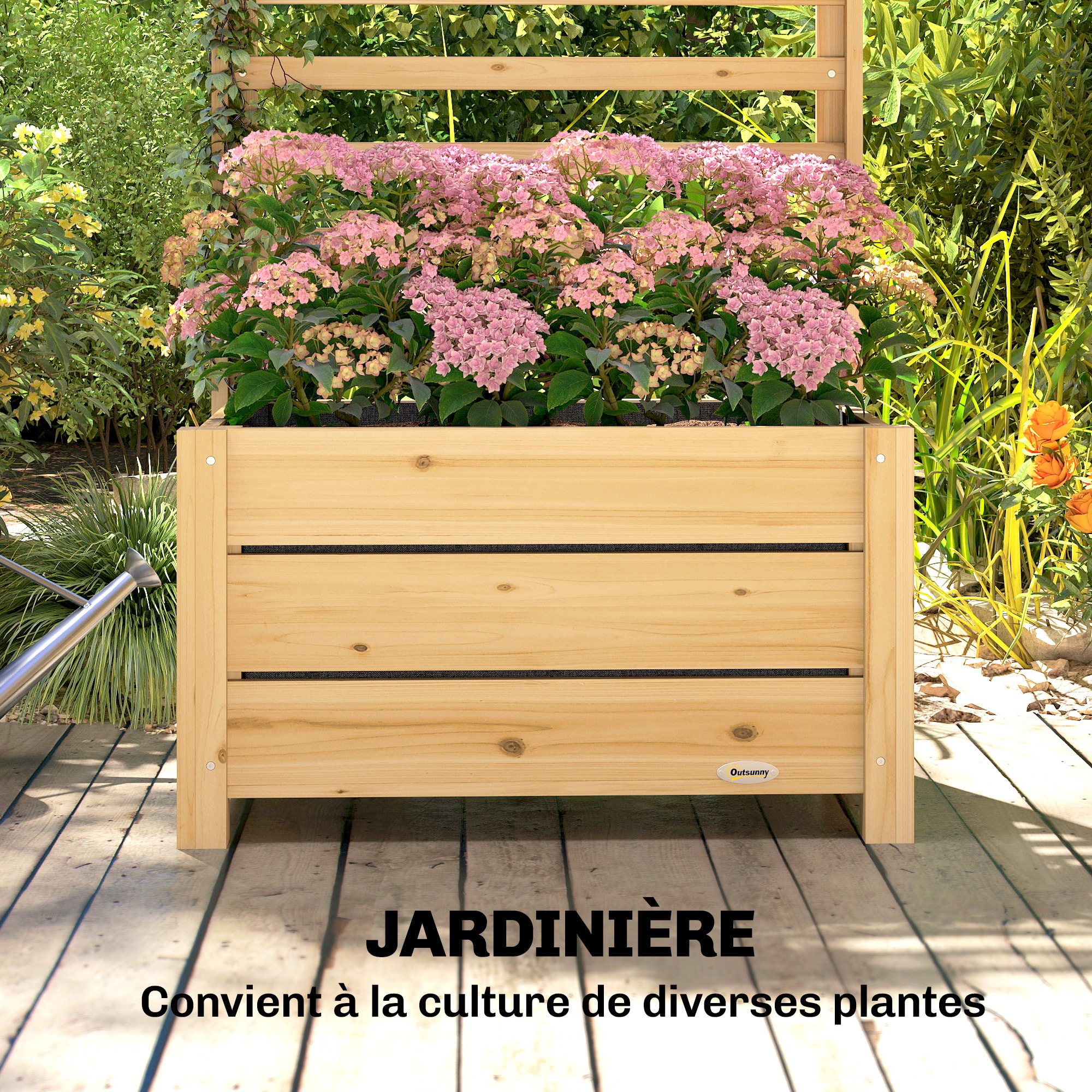 Jardinière avec treillis pour plantes grimpantes bois pin clair