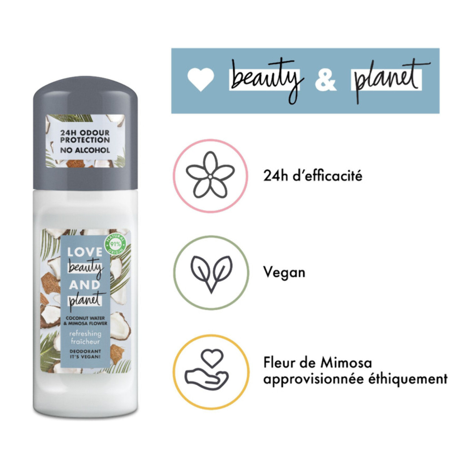 Pack de 3 - Love Beauty And Planet Déodorant Roll On Fraicheur