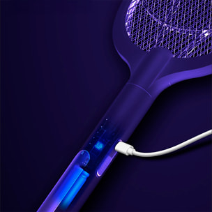 Racchetta elettrica per zanzare con scarica di 3000V, batteria da 1200mAh e 4 impostazioni di luminosità.