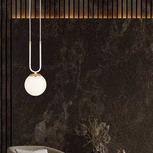 Lampada a sospensione GLAM in acciaio bianco opale e oro
