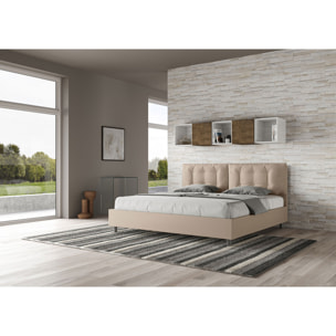 Lit king size coffre rembourré 200x210 similicuir taupe Annalisa Large
