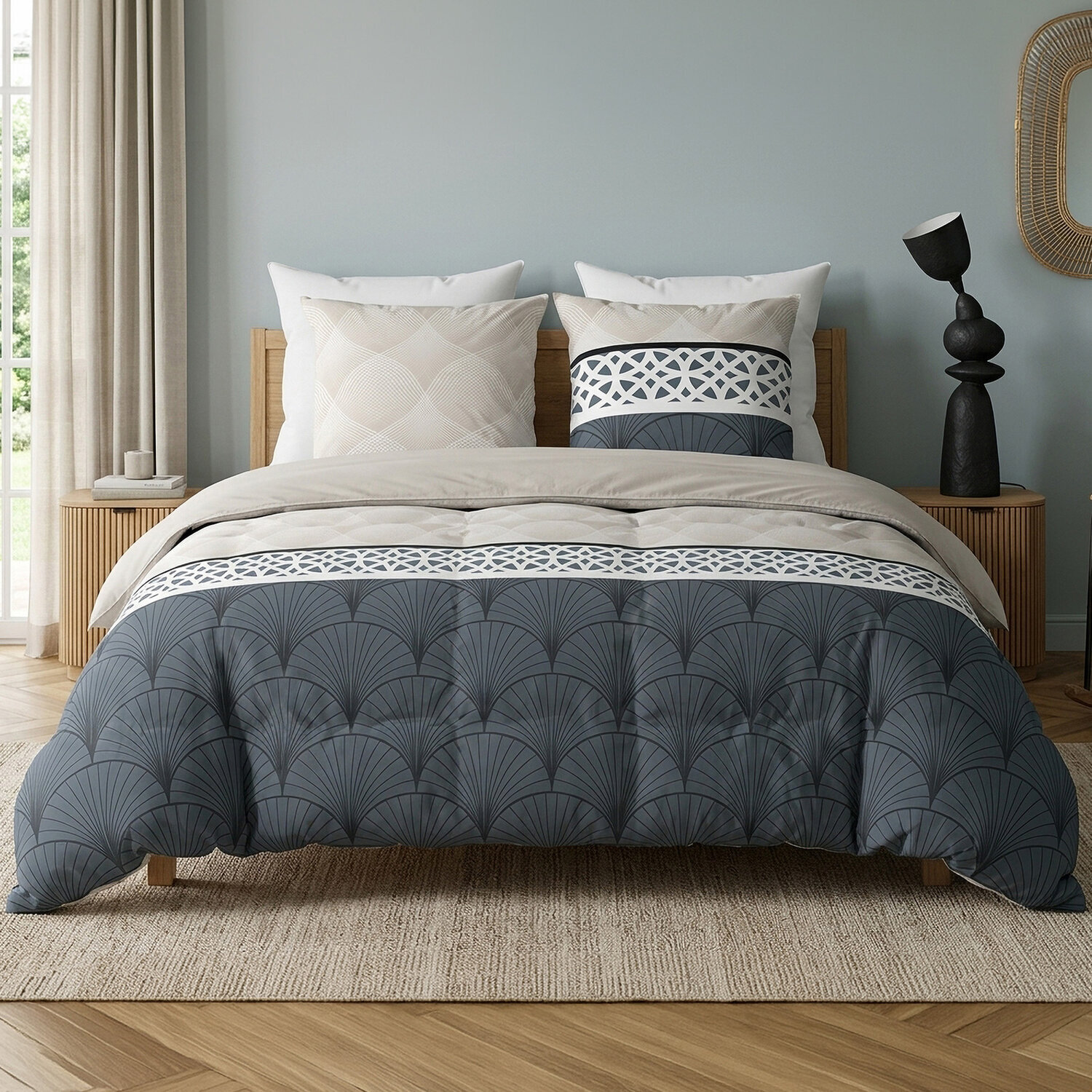 Parure housse de couette imprimé 100% coton - arcadia