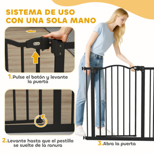 Barrera de seguridad para Perros Extensible 74-87 cm, para Puertas y Escaleras, Barrera para Perros con Extensión 7 cm, Montaje a Presión y Doble Bloqueo, Negro