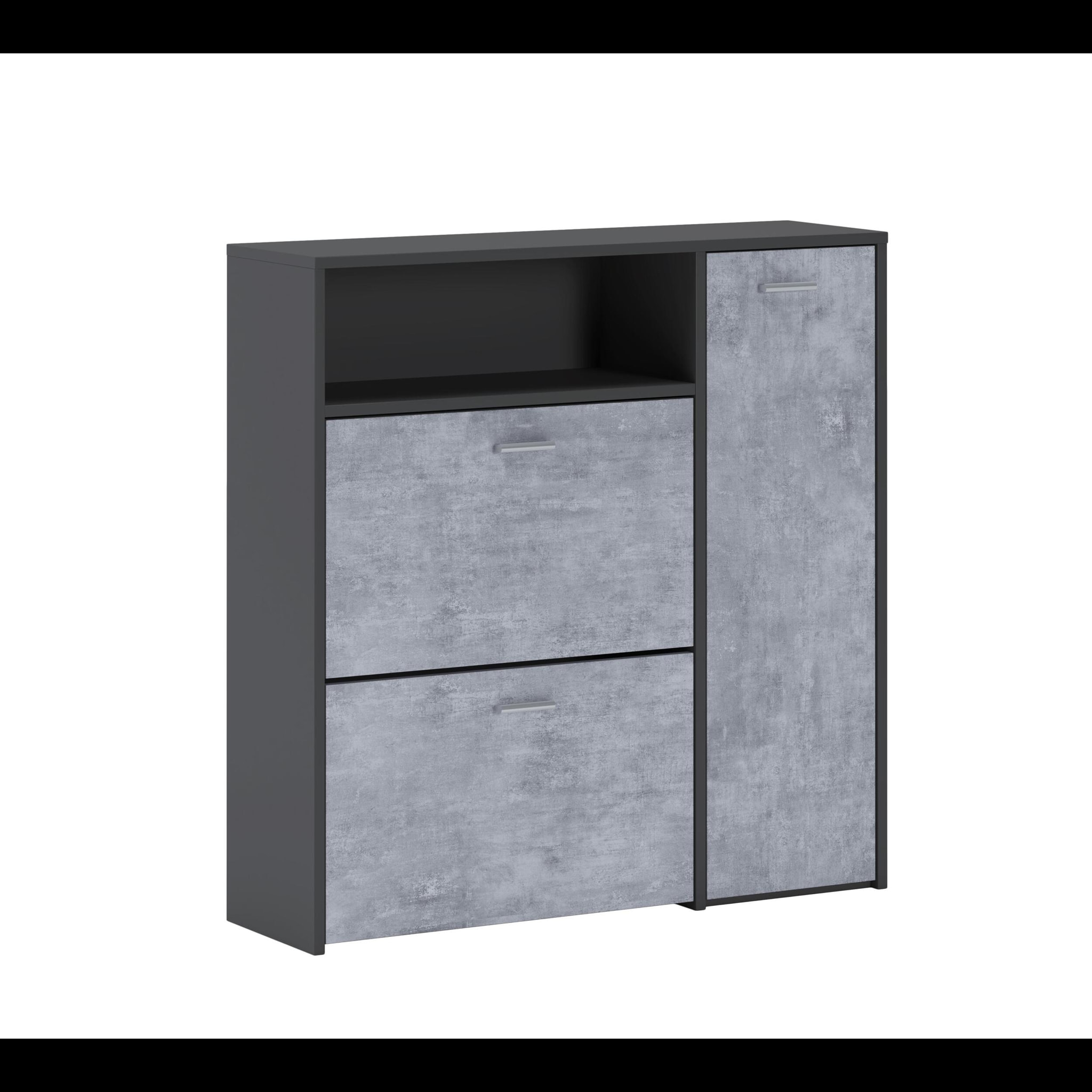 Scarpiera Mobile Portascarpe Salvaspazio Ingresso Con 2 Ribalte Doppia Profondità 4 Vani A Giorno Design Moderno 91.5x94x26.6 Cm Grigio E Cemento