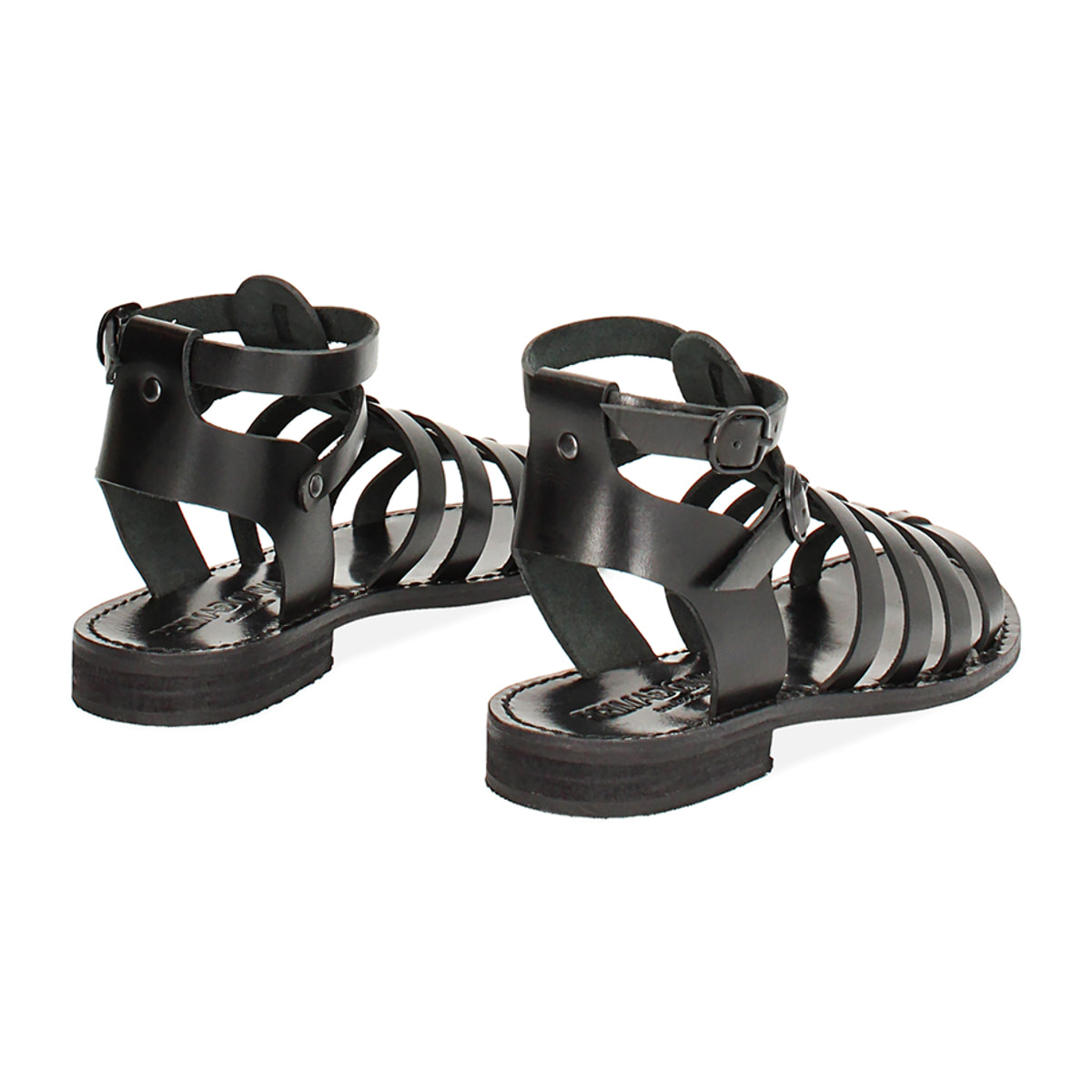 Sandales basses noires en vache avec bracelet