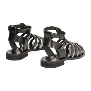 Sandales basses noires en vache avec bracelet