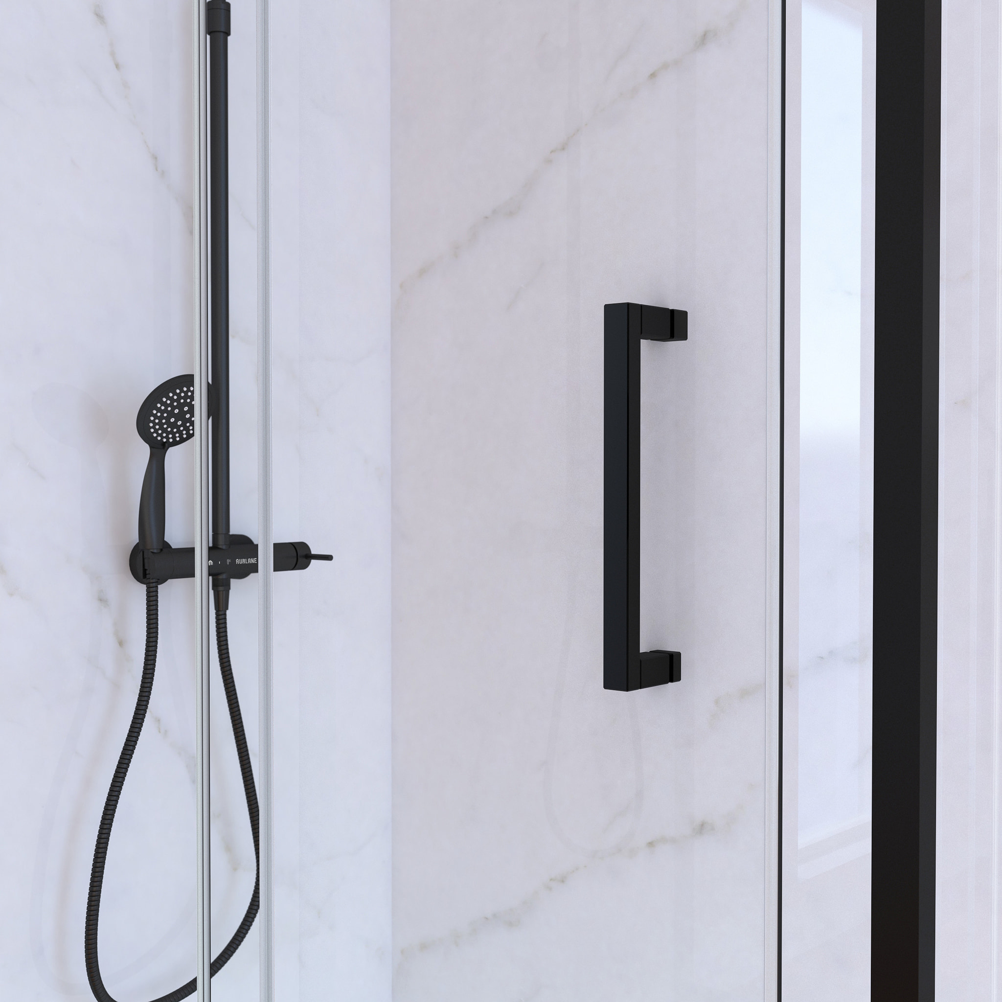 Porte de Douche Coulissante "Industriel" 120x200 + Receveur Blanc + Colonne de Douche Mécanique