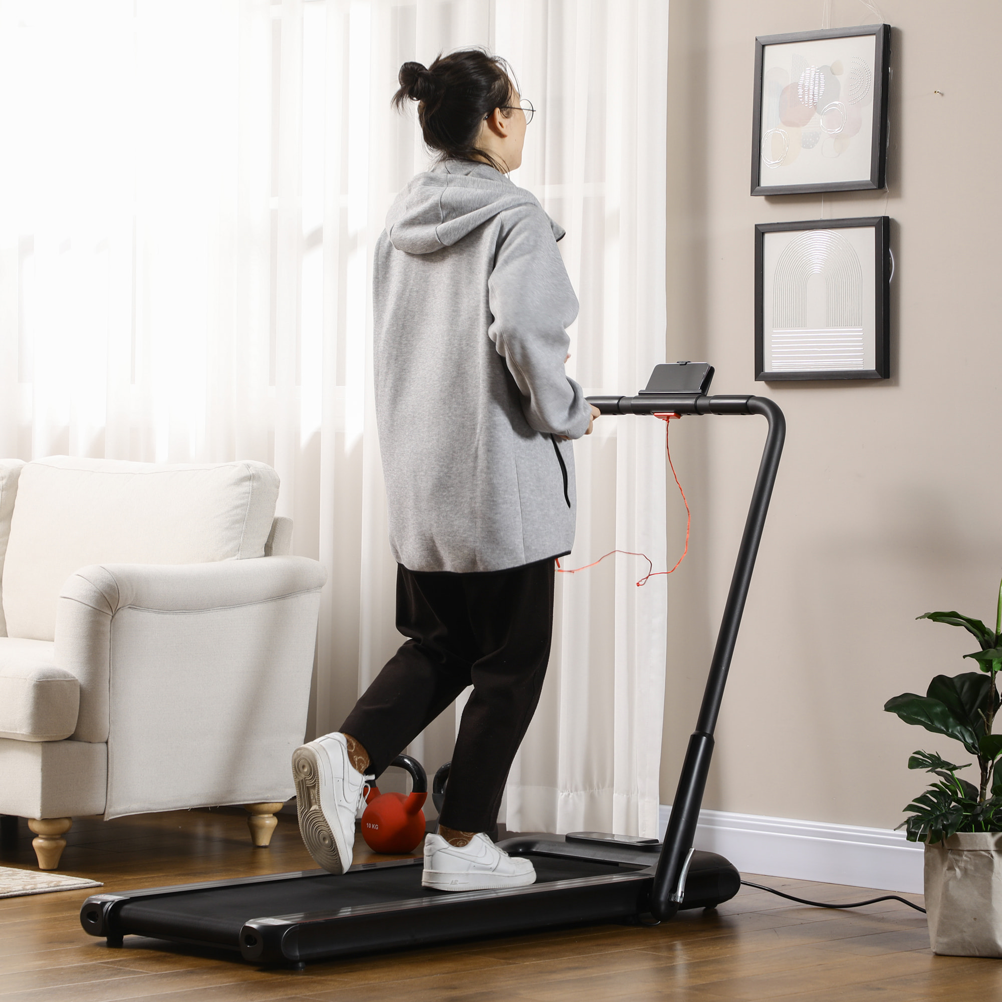 2 en 1 Cinta de Correr Plegable Cinta de Andar Velocidad 12 km/h Superficie de Carrera 36x105 cm Control Remoto Pantalla LED y Ruedas para Fitness en Casa 135x65x106 cm Negro