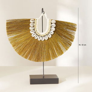 Collier en fibres végétales et coquillages sur socle en métal  KIM