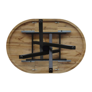 Tavolo rotondo POLA in legno, finitura rovere rustico e gambe incrociate in metallo nero, allungabile Ø100xH75 cm - 140x100x75 cm