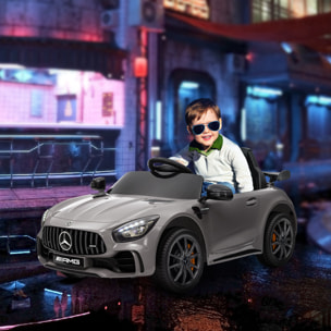 Coche Eléctrico para Niños de +3 Años Mercedes-Benz AMG GTR Carro Eléctrico Infantil con Batería 12V Mando a Distancia Faros Bocina Música y Pantalla Plata