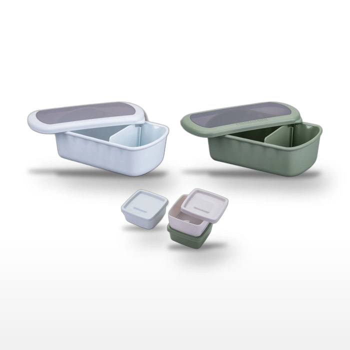 Lot Lunchbox Bleue & Verte avec Set de 3 Boîtes à Sauce Fackelmann Storage