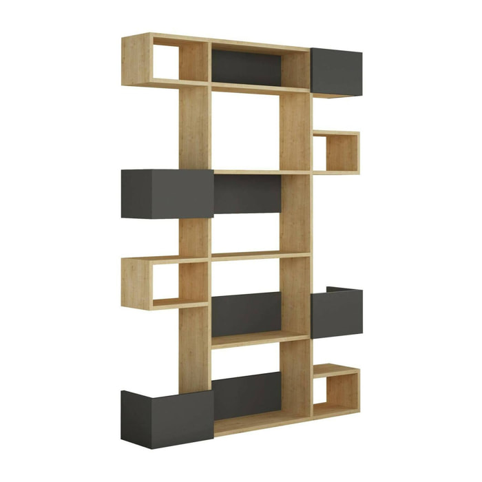Libreria Artich, Scaffale da ufficio, Mobile portalibri, Biblioteca, 120x20h171 cm, Quercia e Antracite