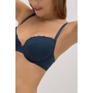 Reggiseno push-up a coste con pizzo blu navy, coppa B