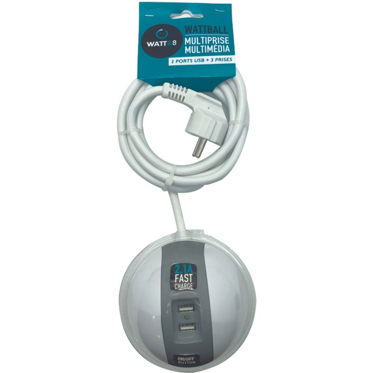 Multiprise USB WATT AND CO Wattball Blanc - Gris