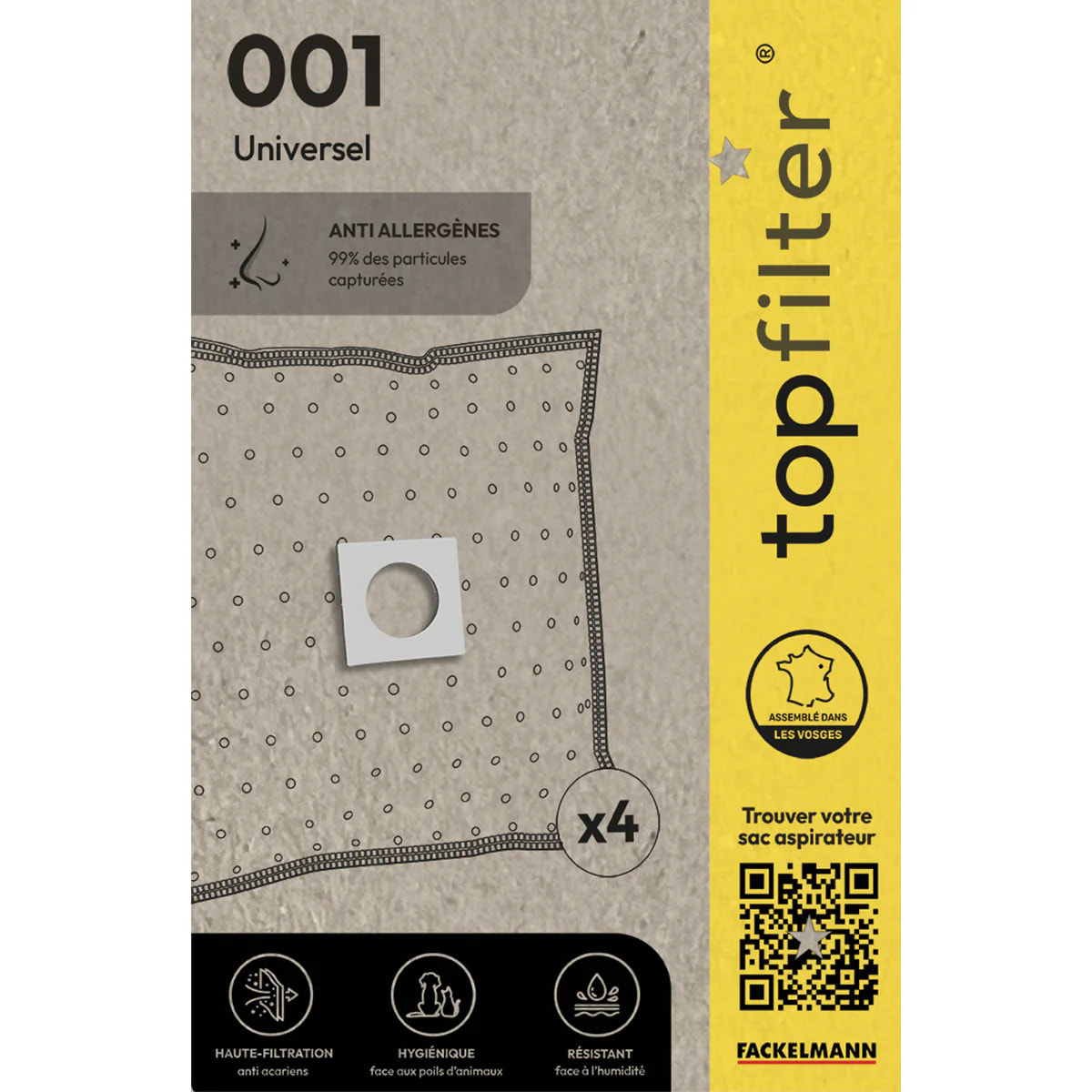 Lot de 4 sacs aspirateur universels TopFilter Premium