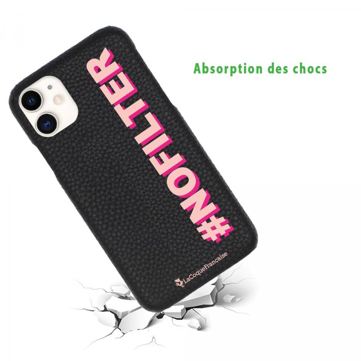 Coque iPhone 11 effet cuir grainé noir No Filter rose et fushia Design La Coque Francaise