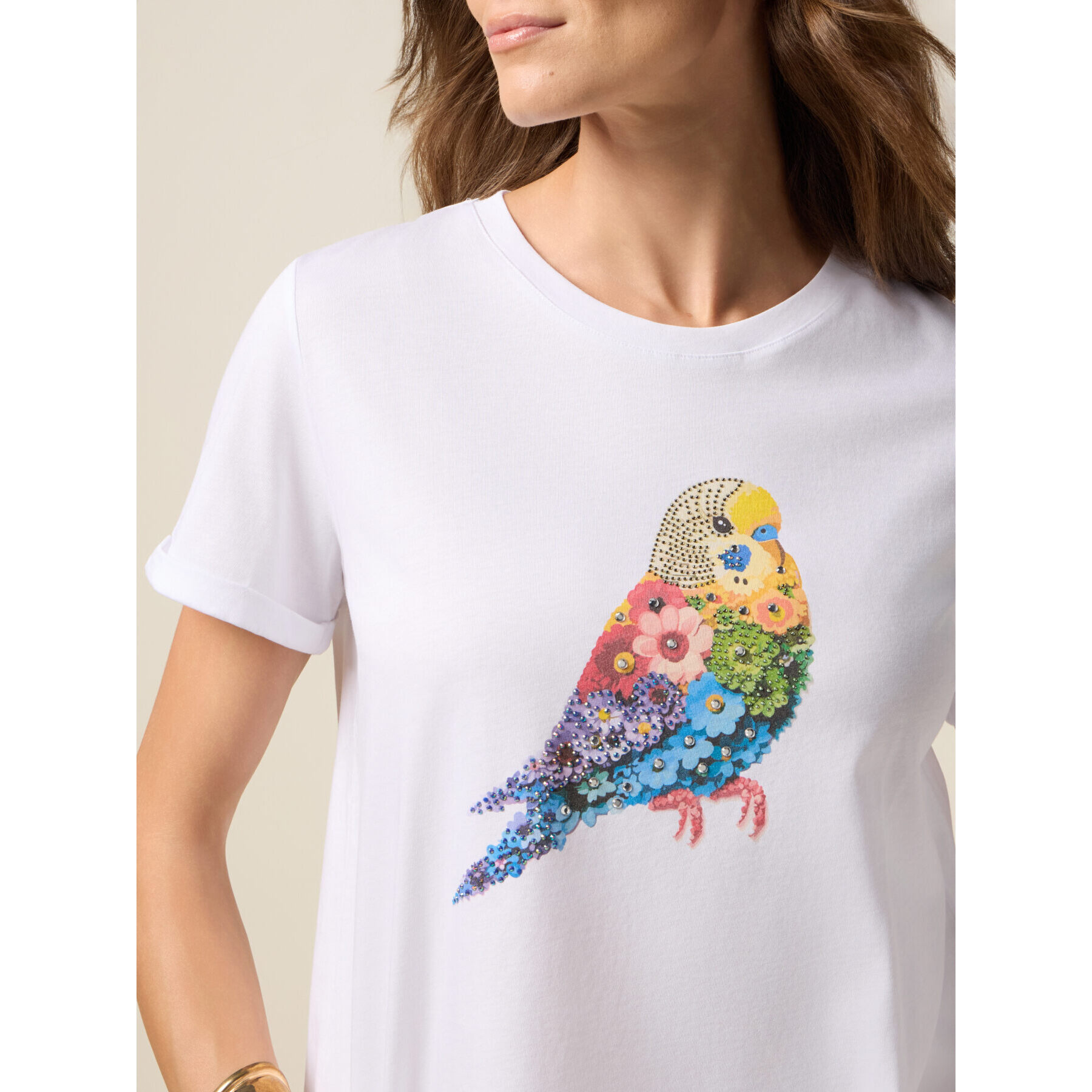 Oltre - Camiseta con estampado y aplicaciones - Blanco