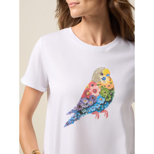 Oltre - Camiseta con estampado y aplicaciones - Blanco