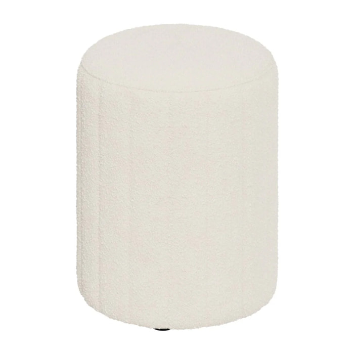 Pouf rond en tissu blanc bouclé - Eva