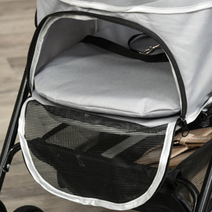 Poussette buggy pliable chien chat panier rangement porte-gobelets tissu 300D Oxford imperméable 4 roues gris