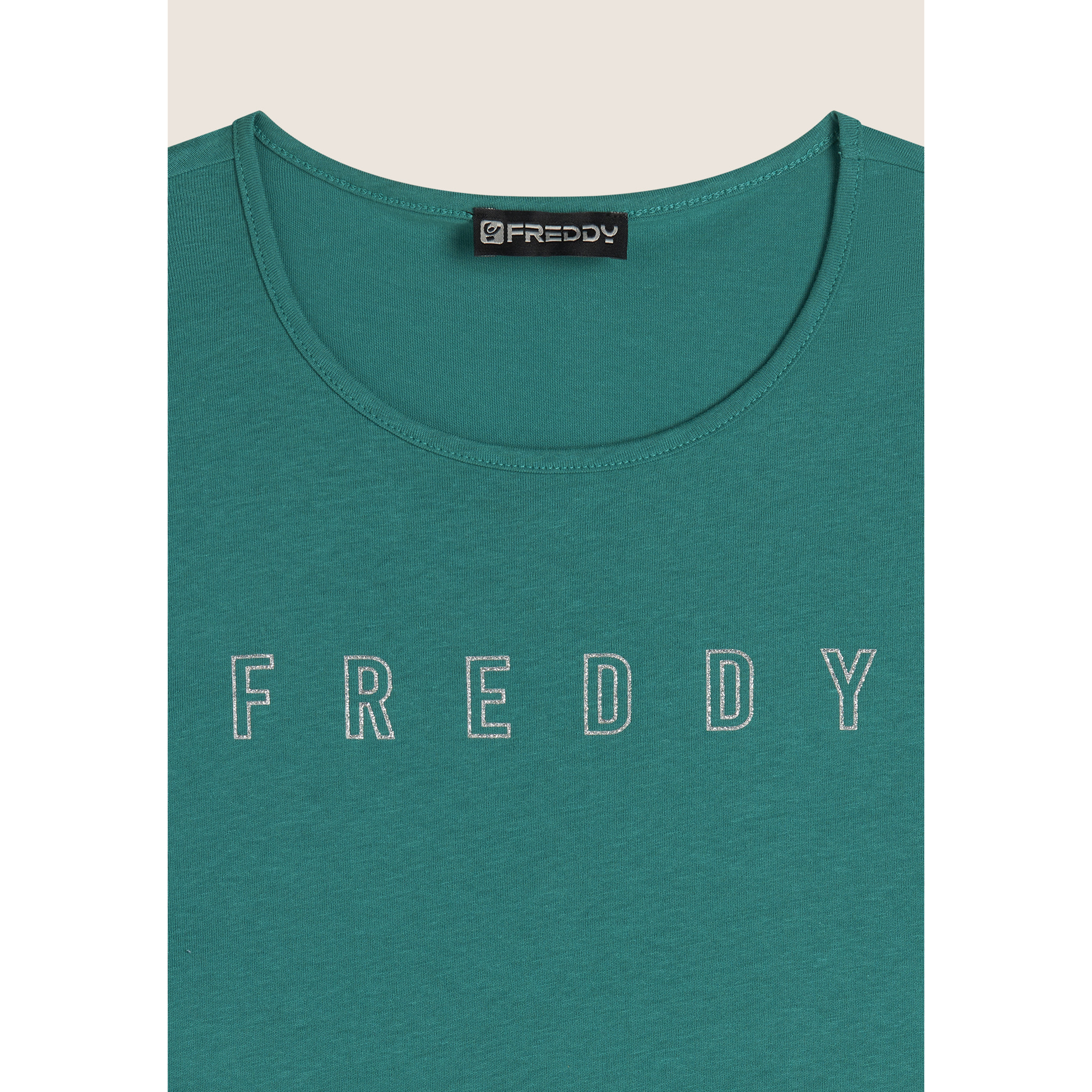 Canotta con scollo tondo e logo glitter