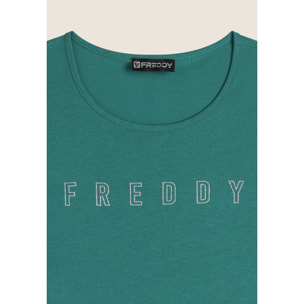 Canotta con scollo tondo e logo glitter