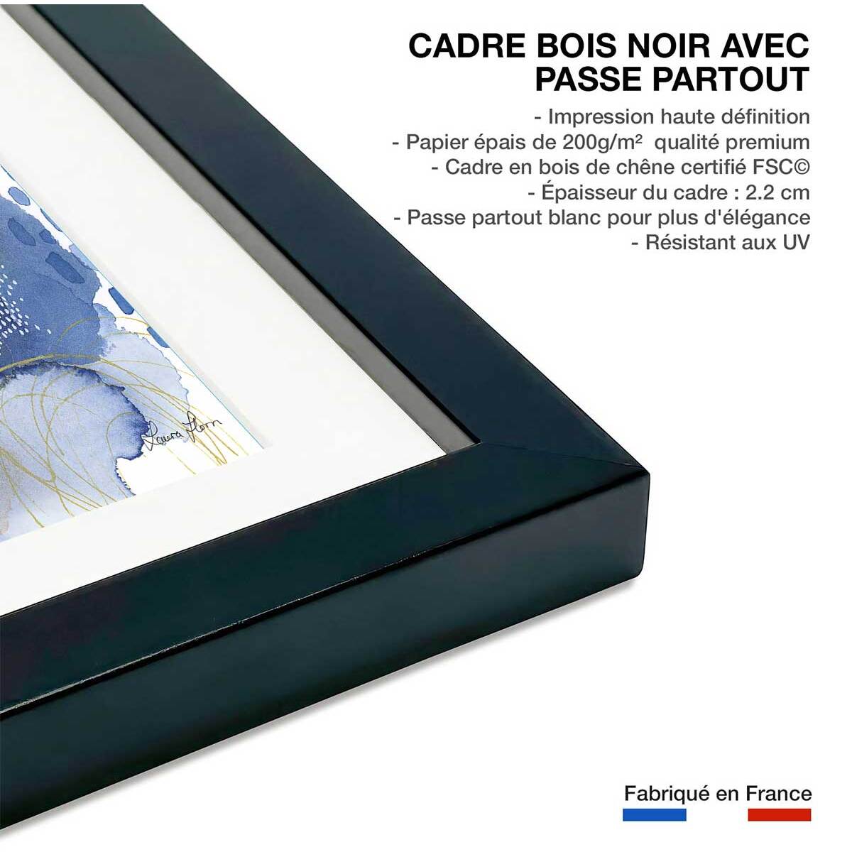 Affiche Bonheur bleu Affiche + cadre en bois - Noir
