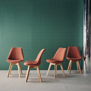 Lot de 4 chaises scandinaves revêtement bouclette texturée terracotta. pieds bois de hêtre - Nils
