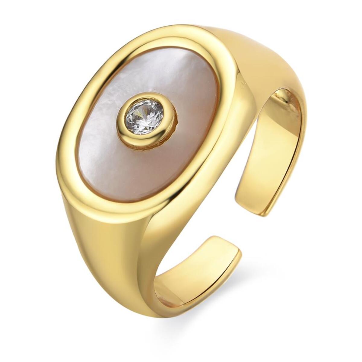 Anillo con Madreperla Blanca acabado oro 18k