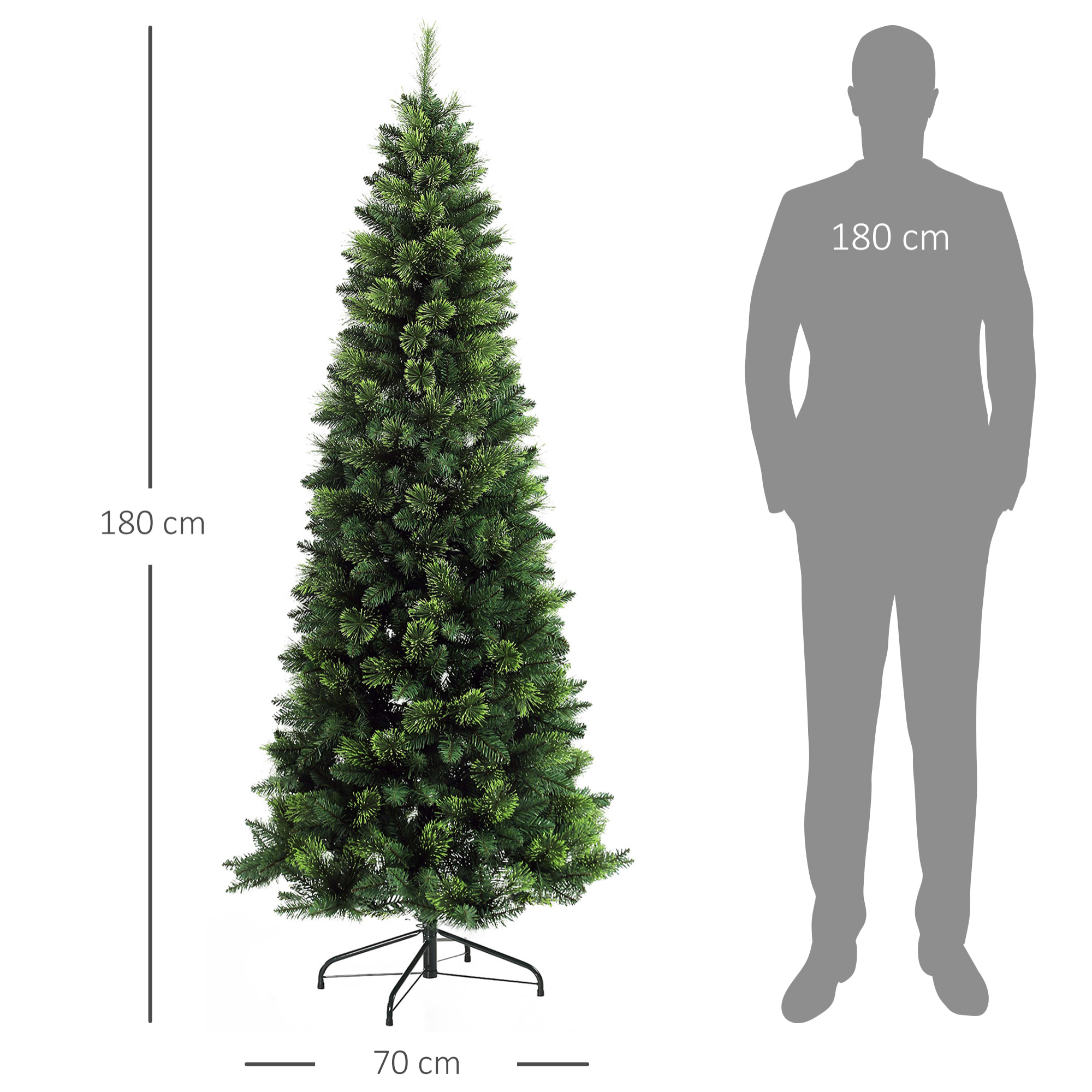 Árbol de Navidad Artificial de 180 cm Árbol Navideño con 618 Ramas Agujas de Pino Apertura Automática y Base Plegable de Acero Ø70x180 cm Verde