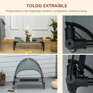 Cama Elevada para Mascotas Portátil con Toldo Extraíble Tela Transpirable al Aire Libre para Interior y Exterior 61x46x62 cm Gris