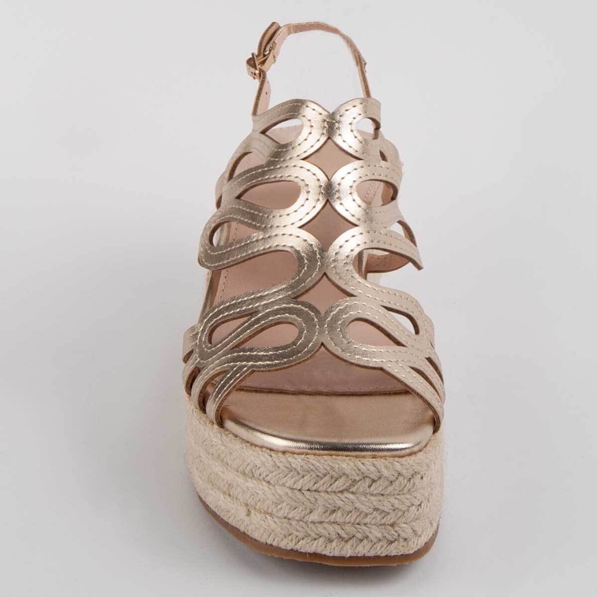 Sandalia De Cuña - Dorado - Altura: 8 Cm